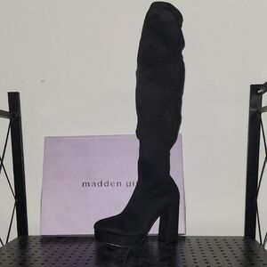 Macy's - Madden Girl Black Over the Knee Pull On Boots